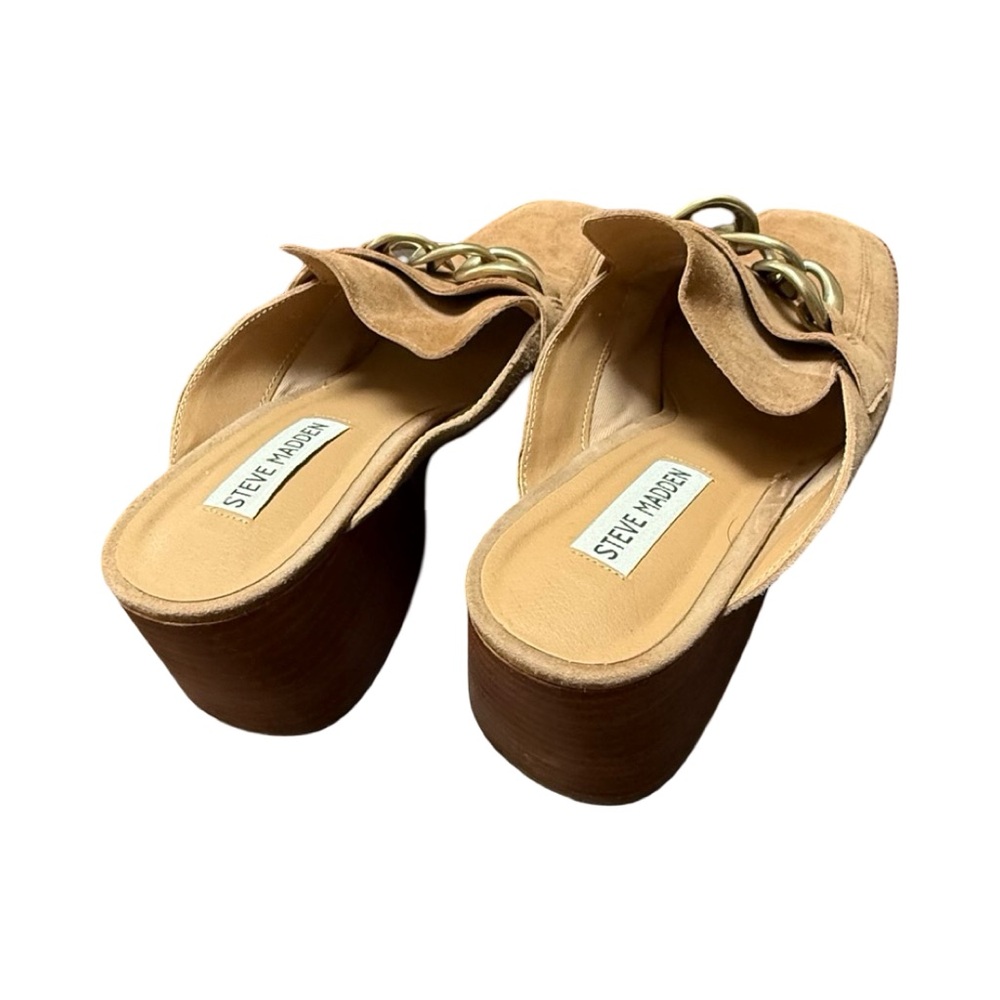 Steve Madden Brown Suede Mules with Gold Chain - Picture 5 of 12